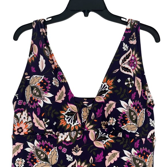 Lands End Womens Floral Tankini Top Sz 16 W/Built-In Bra Support Deep V-Neckline - Picture 2 of 13